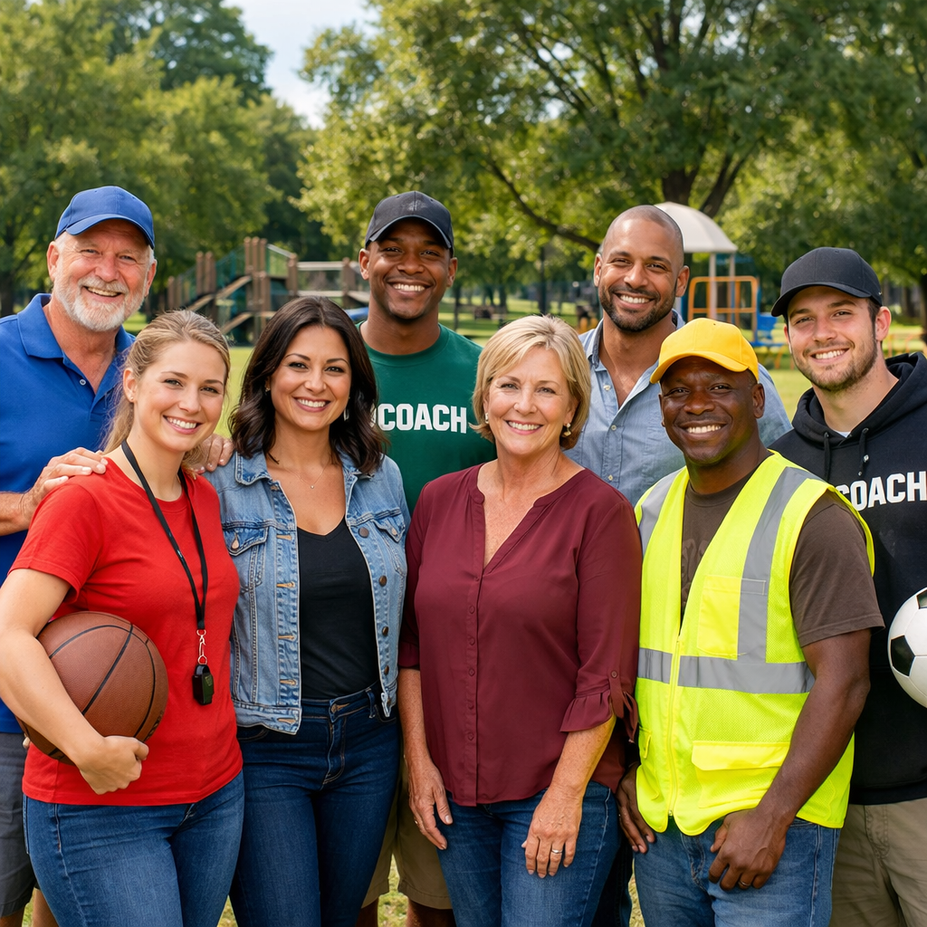 members of the staff of the youth sports section of  park and rec department coaches volunteers program administrators Dont put labels or badges with